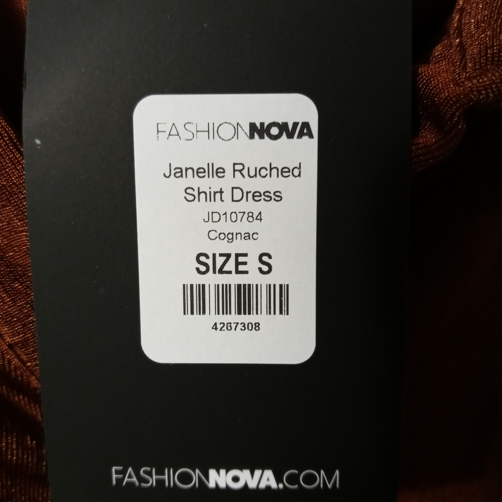 NWT FashionNova Janelle Ruched Shirt Dress Cognac Size S - Picture 5 of 5